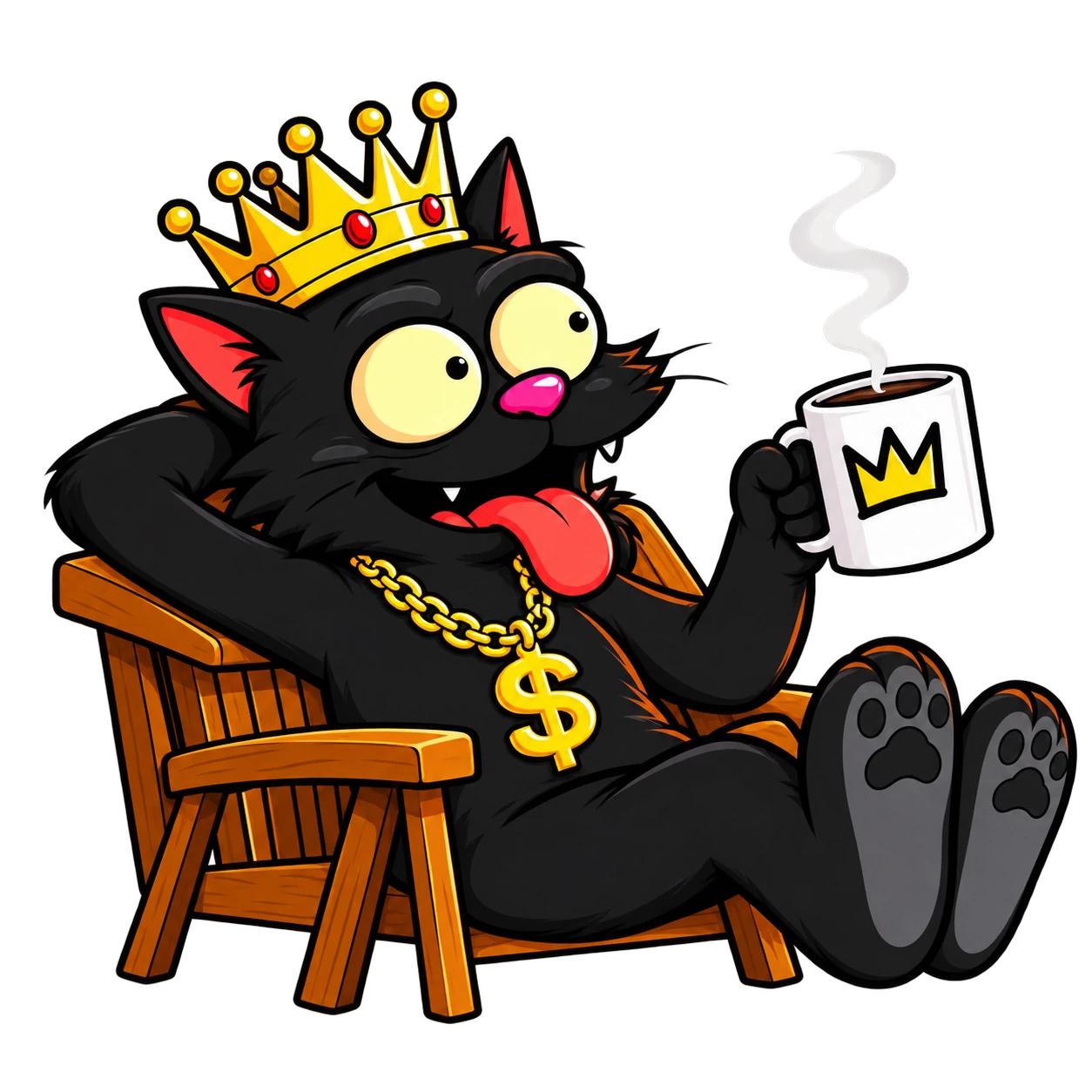 The crowned ELBARTO cat relaxing in a chair with coffee