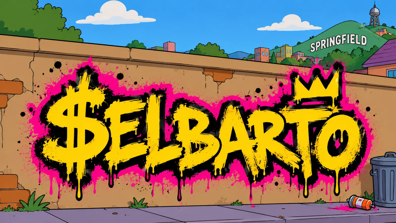 ELBARTO crown graffiti on a neighborhood wall
